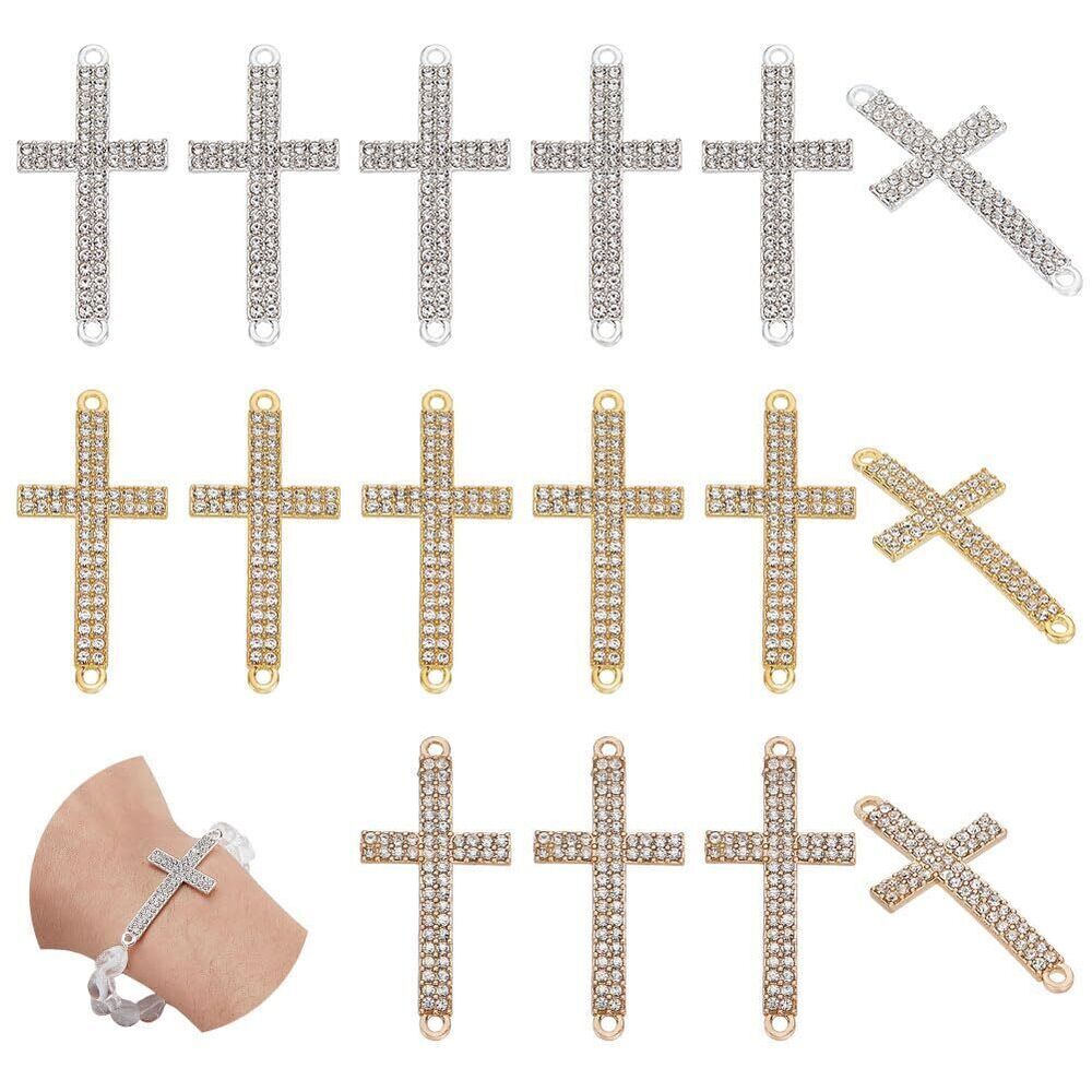 7918 30Pcs 3 Colors Double Loop Cross Links Rhinestone Connector Charms